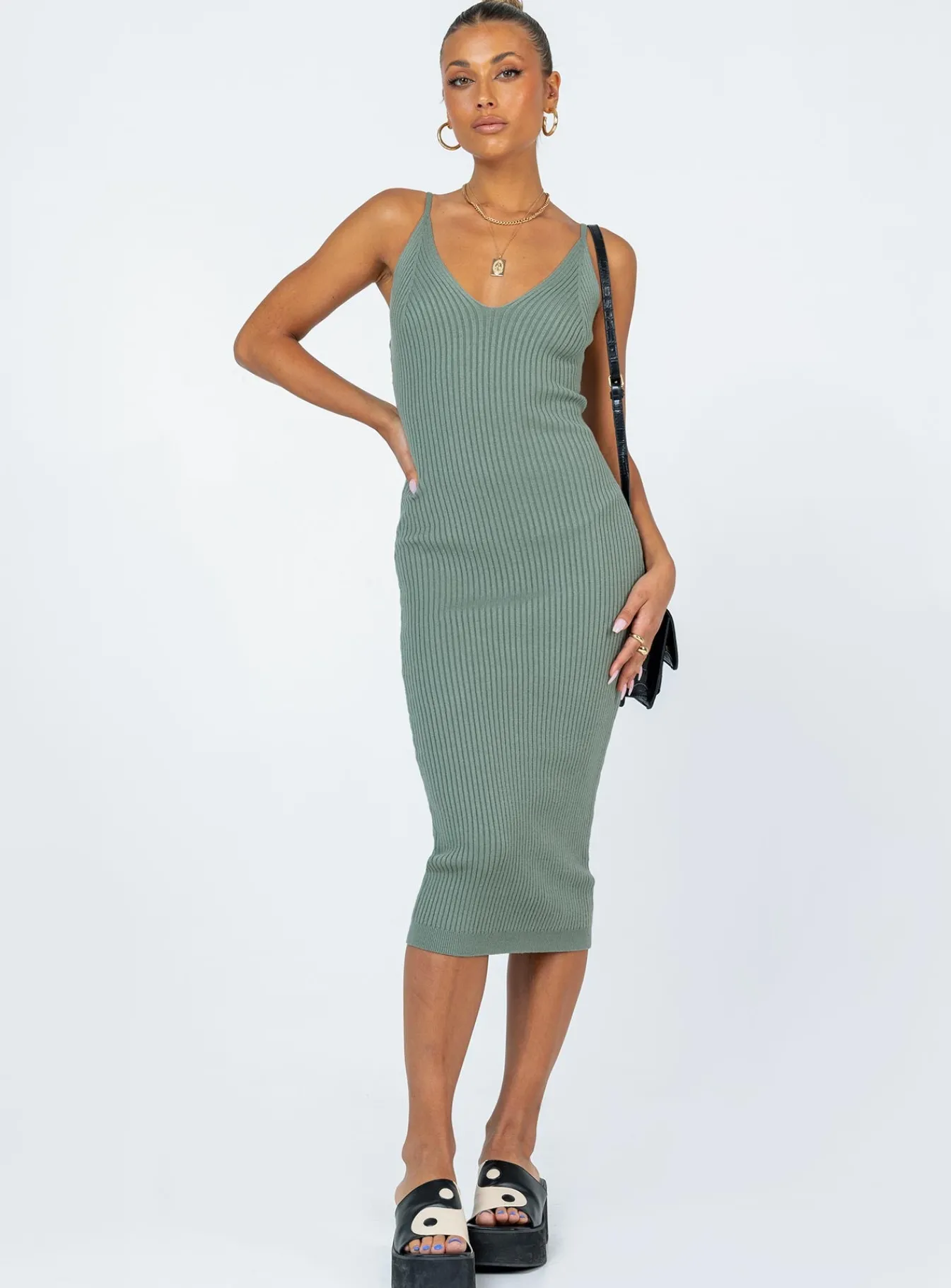 Princess Polly Oxford Midi Dress Green Cheap