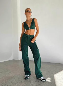 Princess Polly Paige Mid Rise Cargo Jean Denim  Green Fashion
