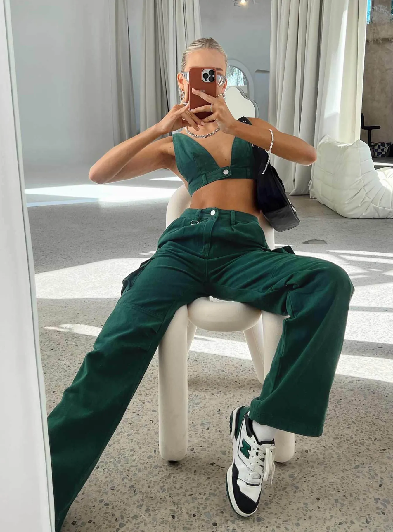 Princess Polly Paige Mid Rise Cargo Jean Denim Green Fashion