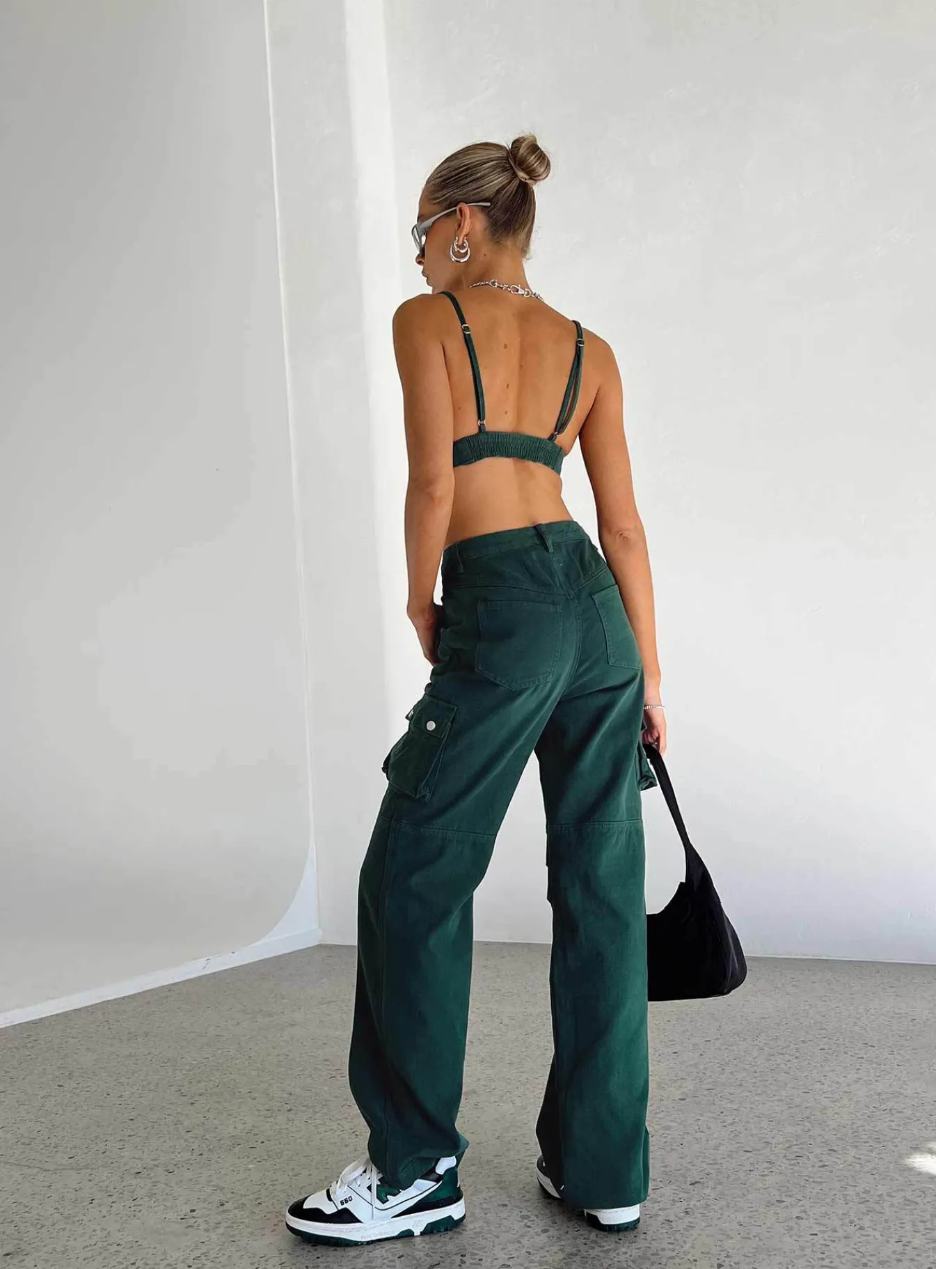 Princess Polly Paige Mid Rise Cargo Jean Denim Green Fashion