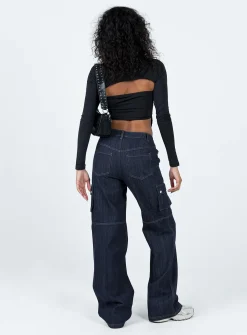 Princess Polly Paige Mid Rise Cargo Jean Dark Wash  Denim Store
