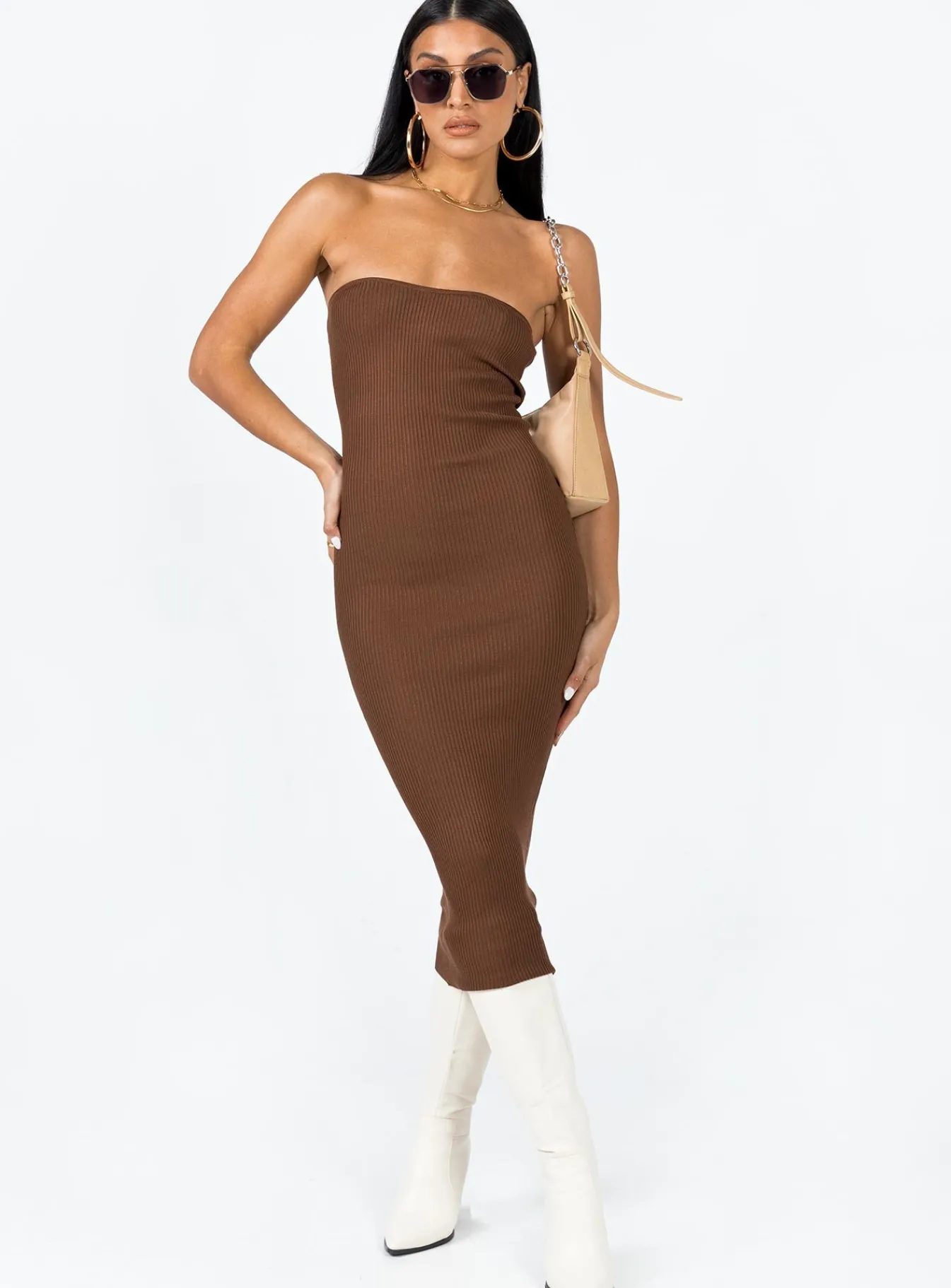 Princess Polly Paige Strapless Midi Dress Brown Flash Sale