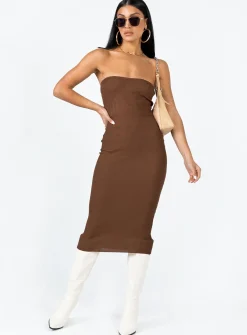 Princess Polly Paige Strapless Midi Dress Brown Flash Sale