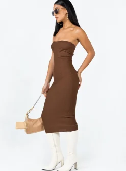 Princess Polly Paige Strapless Midi Dress Brown Flash Sale