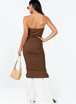 Princess Polly Paige Strapless Midi Dress Brown Flash Sale