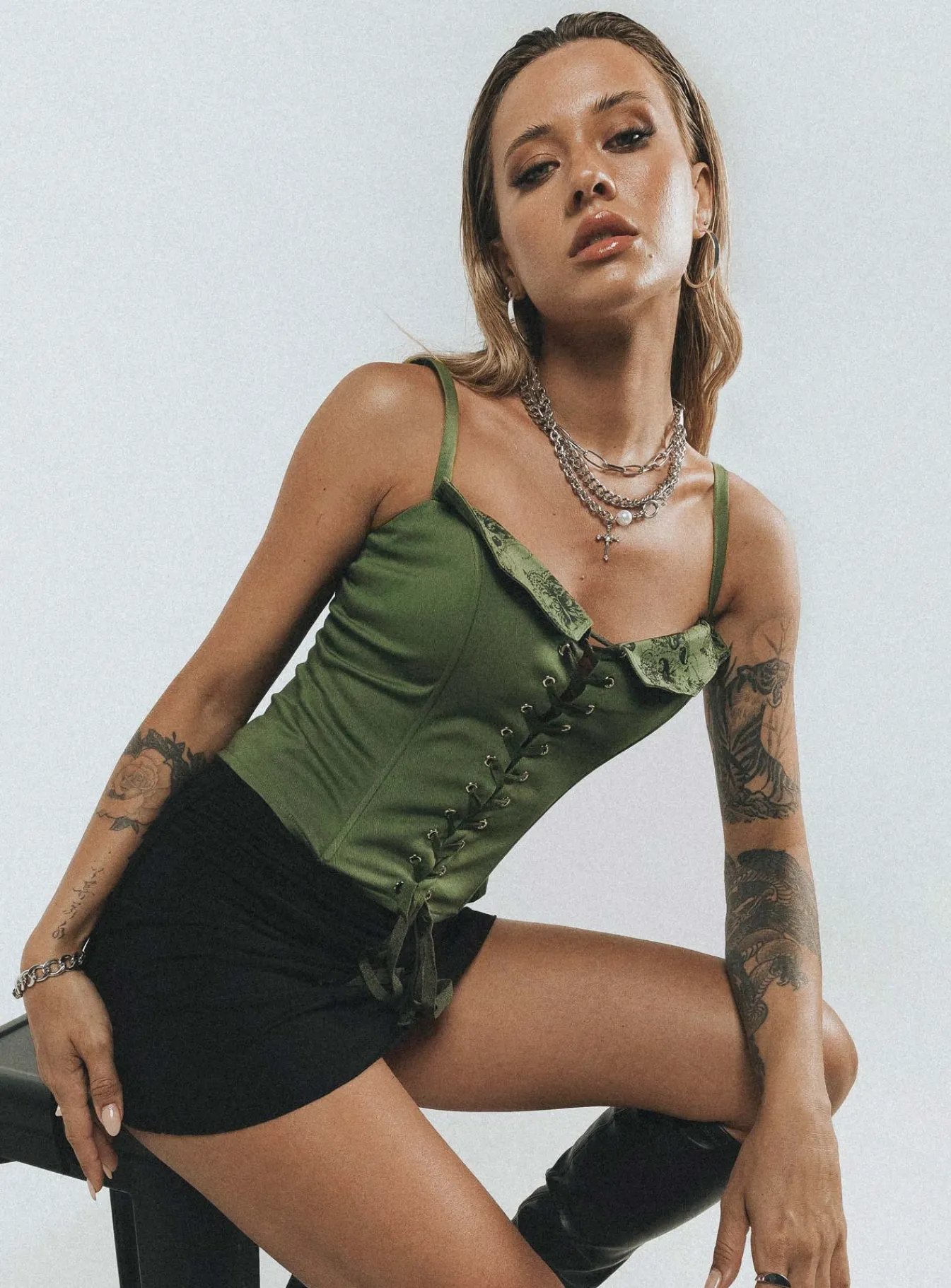 Princess Polly Paisley Tattoo Corset Top Khaki Discount
