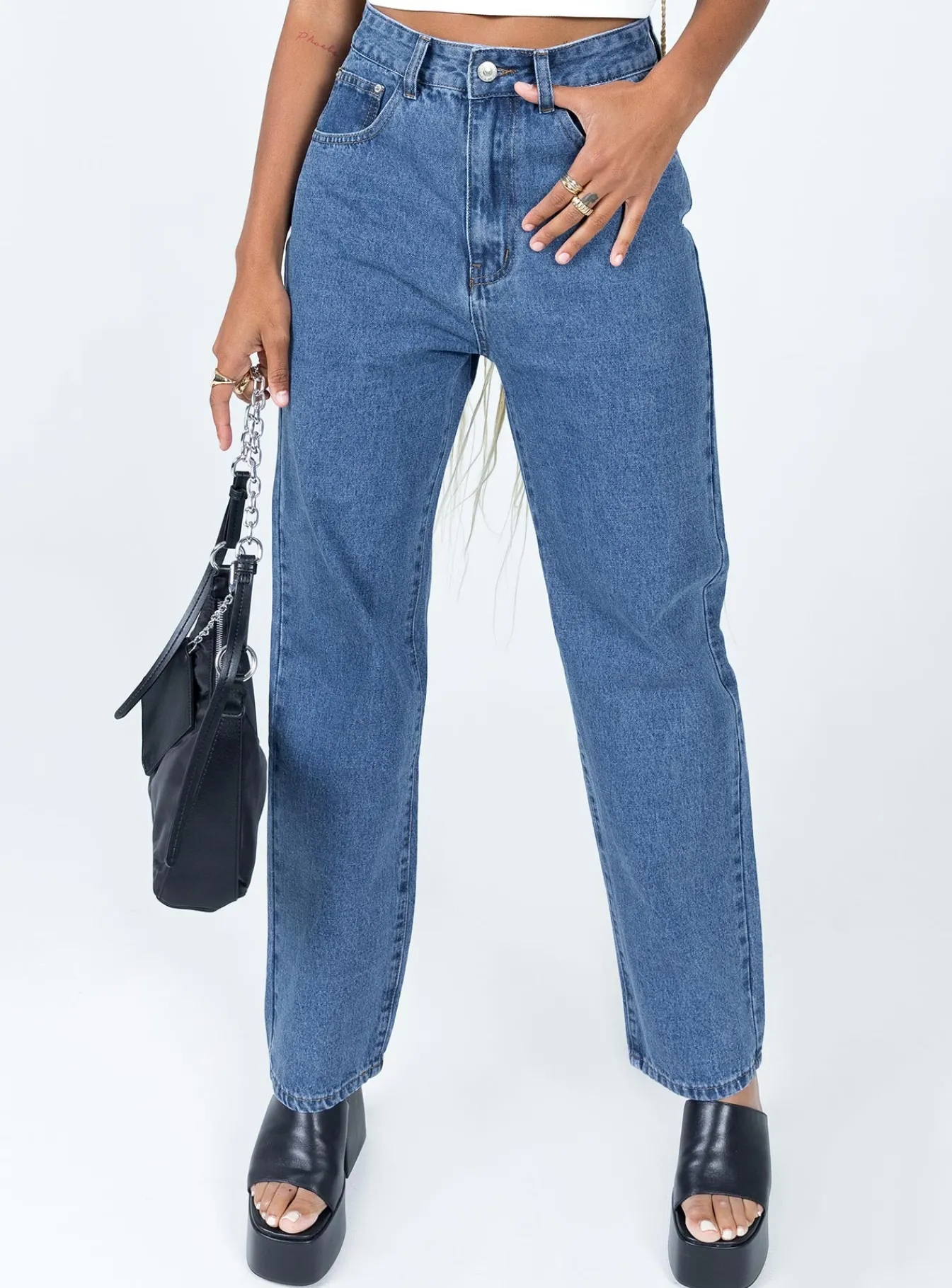Princess Polly Palais Mom Jeans Mid Wash Denim Hot