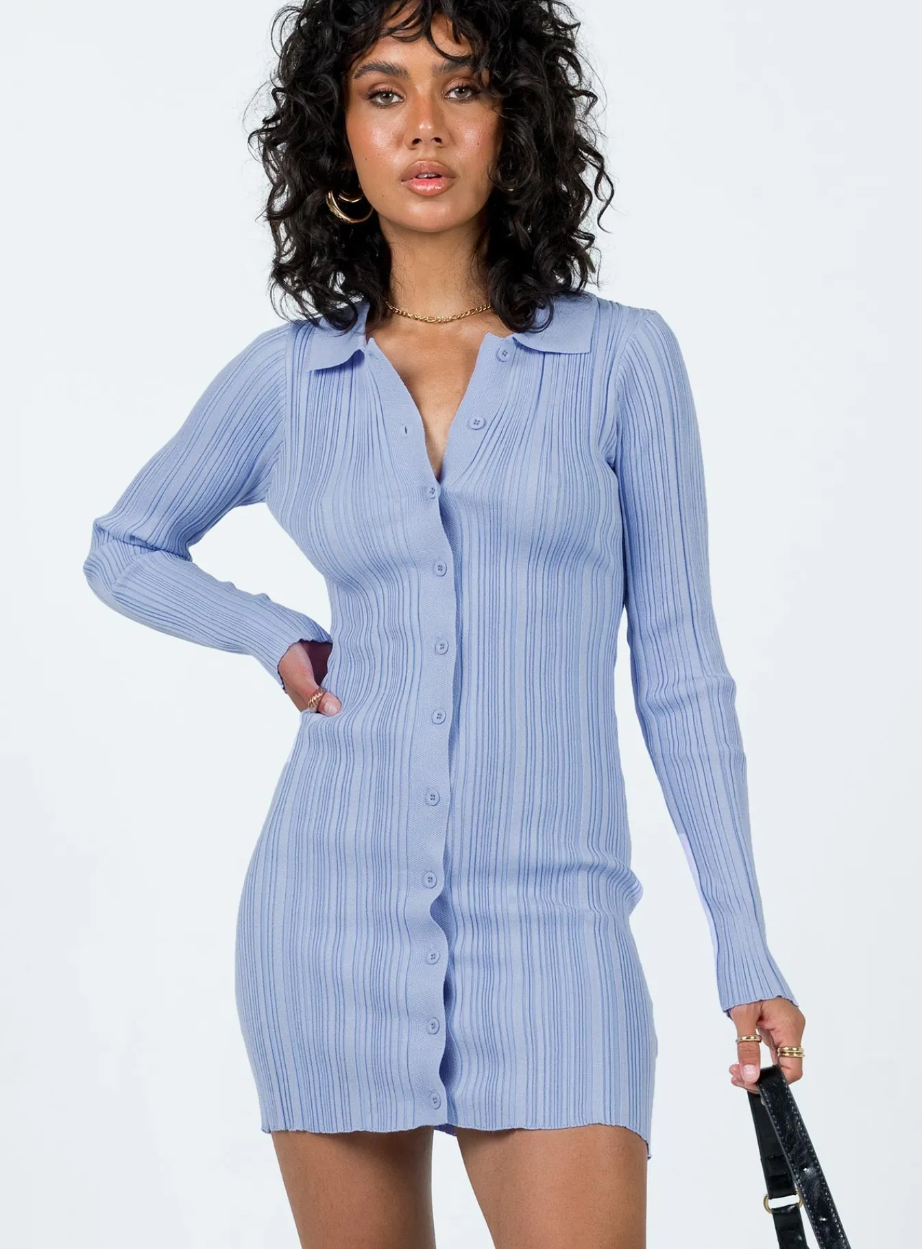 Princess Polly Palermo Long Sleeve Mini Dress Blue Flash Sale