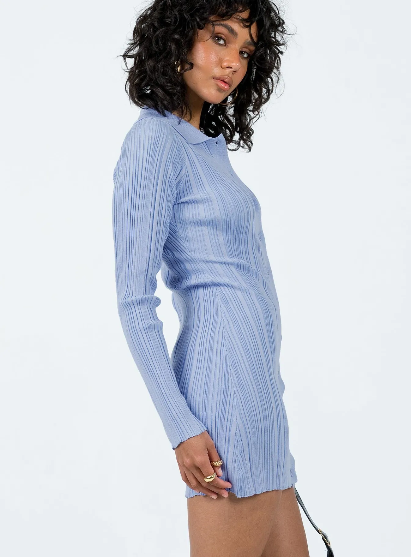 Princess Polly Palermo Long Sleeve Mini Dress Blue Flash Sale