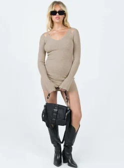 Princess Polly Palmer Long Sleeve Mini Dress  Beige Discount