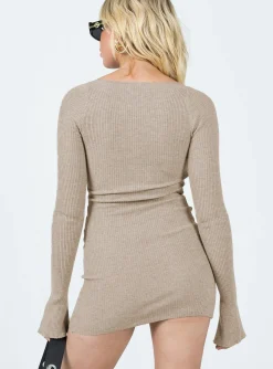 Princess Polly Palmer Long Sleeve Mini Dress  Beige Discount