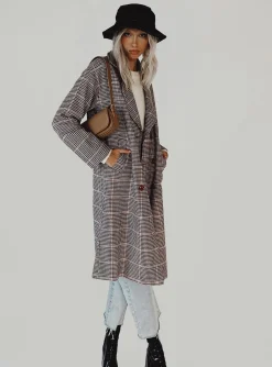 Princess Polly Parisa Winter Check Coat  Multi Outlet