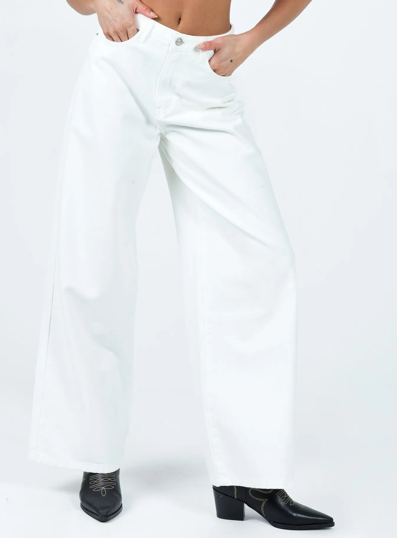 Princess Polly Patridge Wide Leg Jeans White New