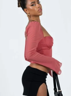 Princess Polly Pavel Long Sleeve Satin Top  Red Outlet