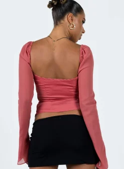 Princess Polly Pavel Long Sleeve Satin Top  Red Outlet