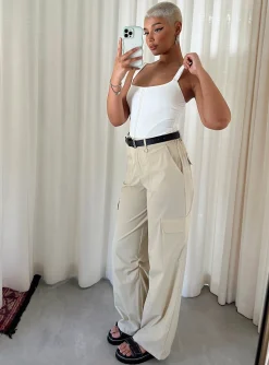 Princess Polly Pegley Nylon Cargo Pants  Beige Hot