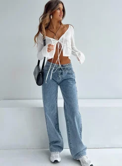 Princess Polly Pemberton Jeans Mid Wash Denim Blue Clearance