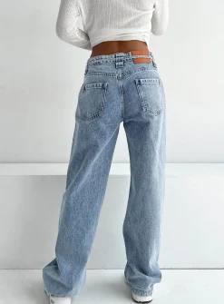 Princess Polly Pemberton Jeans Mid Wash Denim Blue Clearance