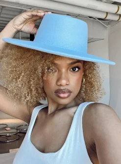 Princess Polly Perito Boater Hat  Blue Hot