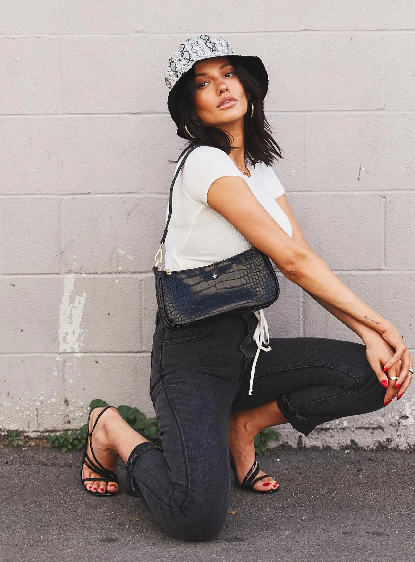 Princess Polly Peta &Amp; Jain Piper Bag Black Croc Flash Sale
