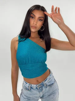 Princess Polly Petrie Top  Blue Flash Sale