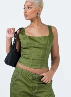 Princess Polly Phena Contrast Corset Top Green Flash Sale