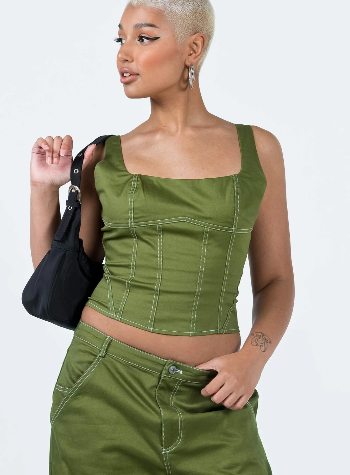 Princess Polly Phena Contrast Corset Top Green Flash Sale