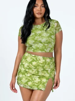 Princess Polly Piama Mini Skirt Green Hot