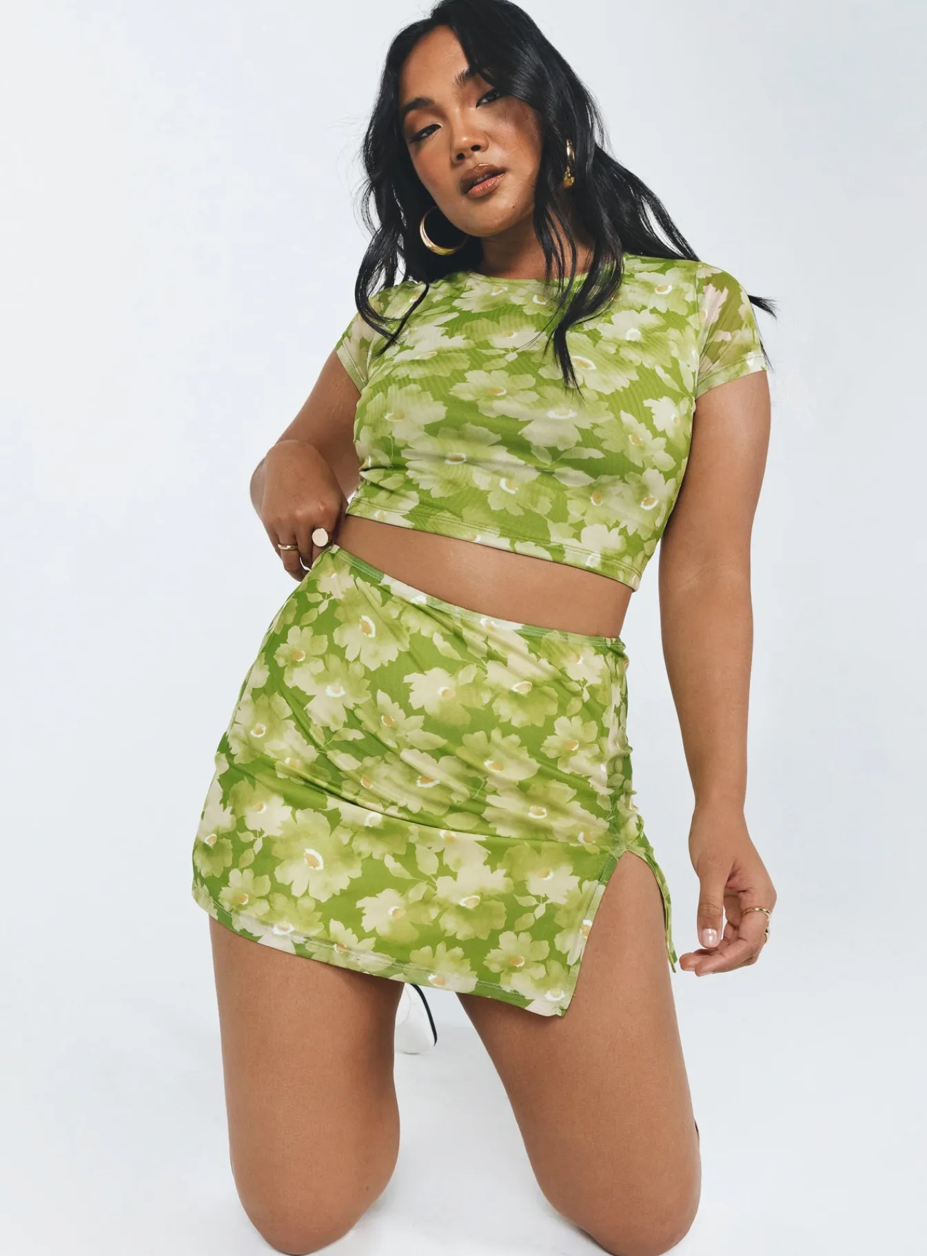 Princess Polly Piama Mini Skirt Green Hot
