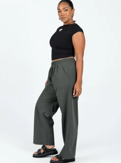 Princess Polly Plevna Nylon Pants Olive Clearance