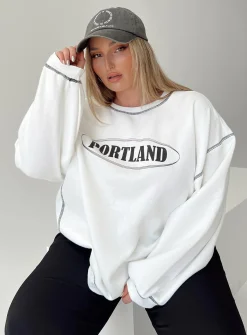 Princess Polly Portland Oversized Sweatshirtcurve   White Best Sale