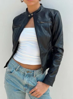 Princess Polly Pottsville Faux Leather Moto Jacket  Black Online