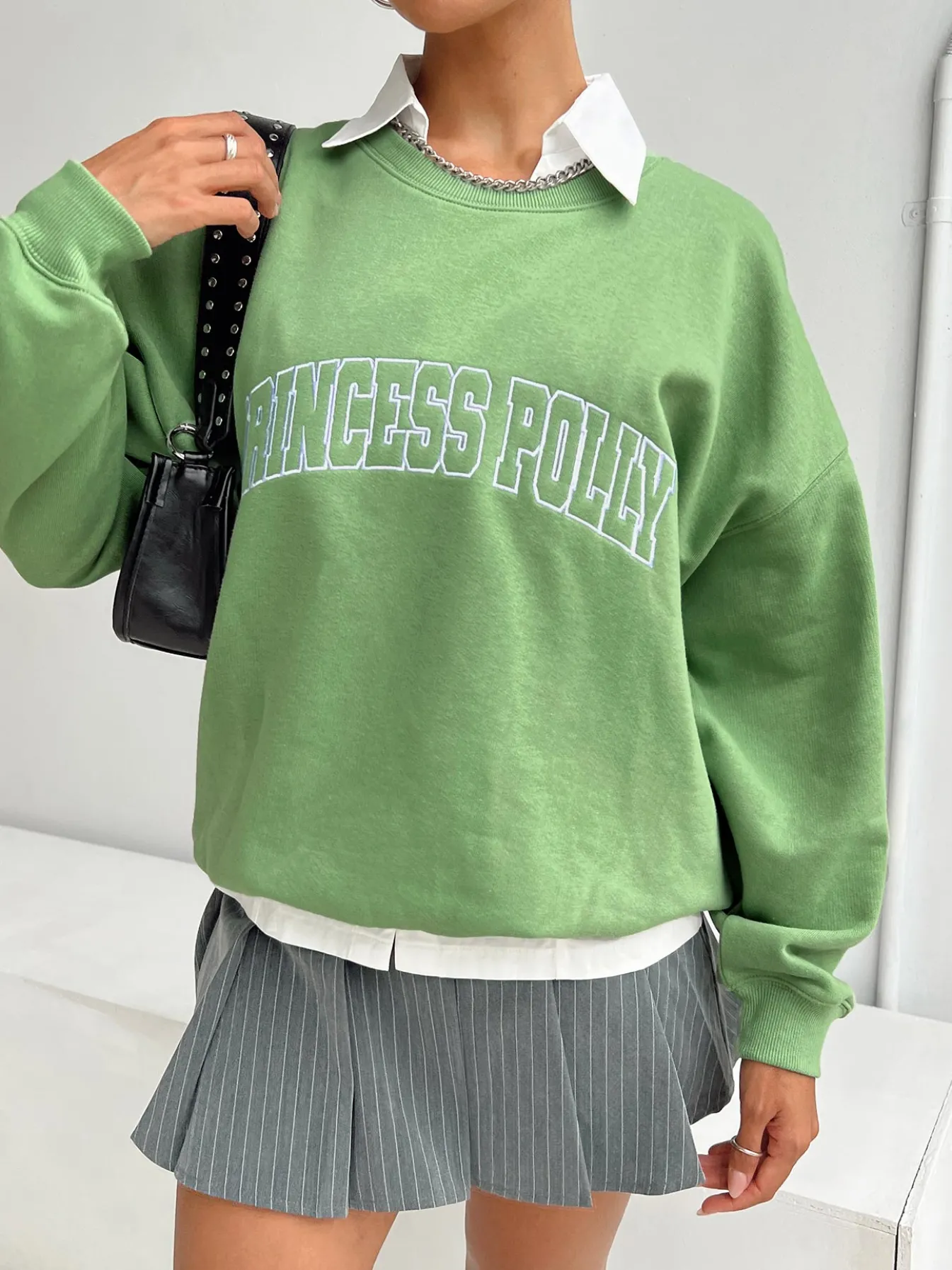 Princess Polly Crewneck Sweatshirt Collegiate Text Green Outlet