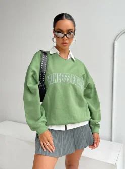 Princess Polly Crewneck Sweatshirt Collegiate Text  Green Outlet