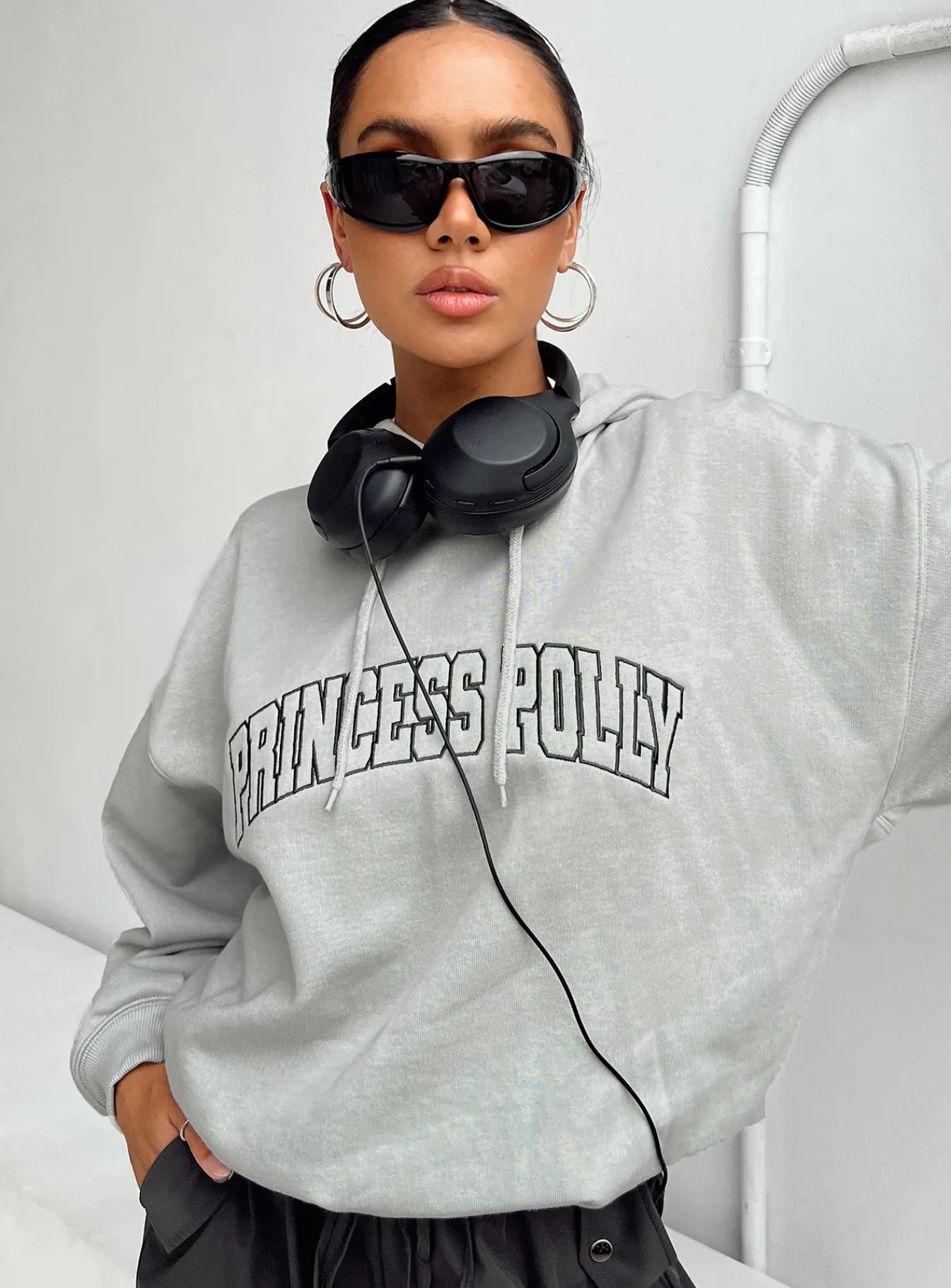 Princess Polly Hoodie Sweatshirt Collegiate Text Grey / Green Sale