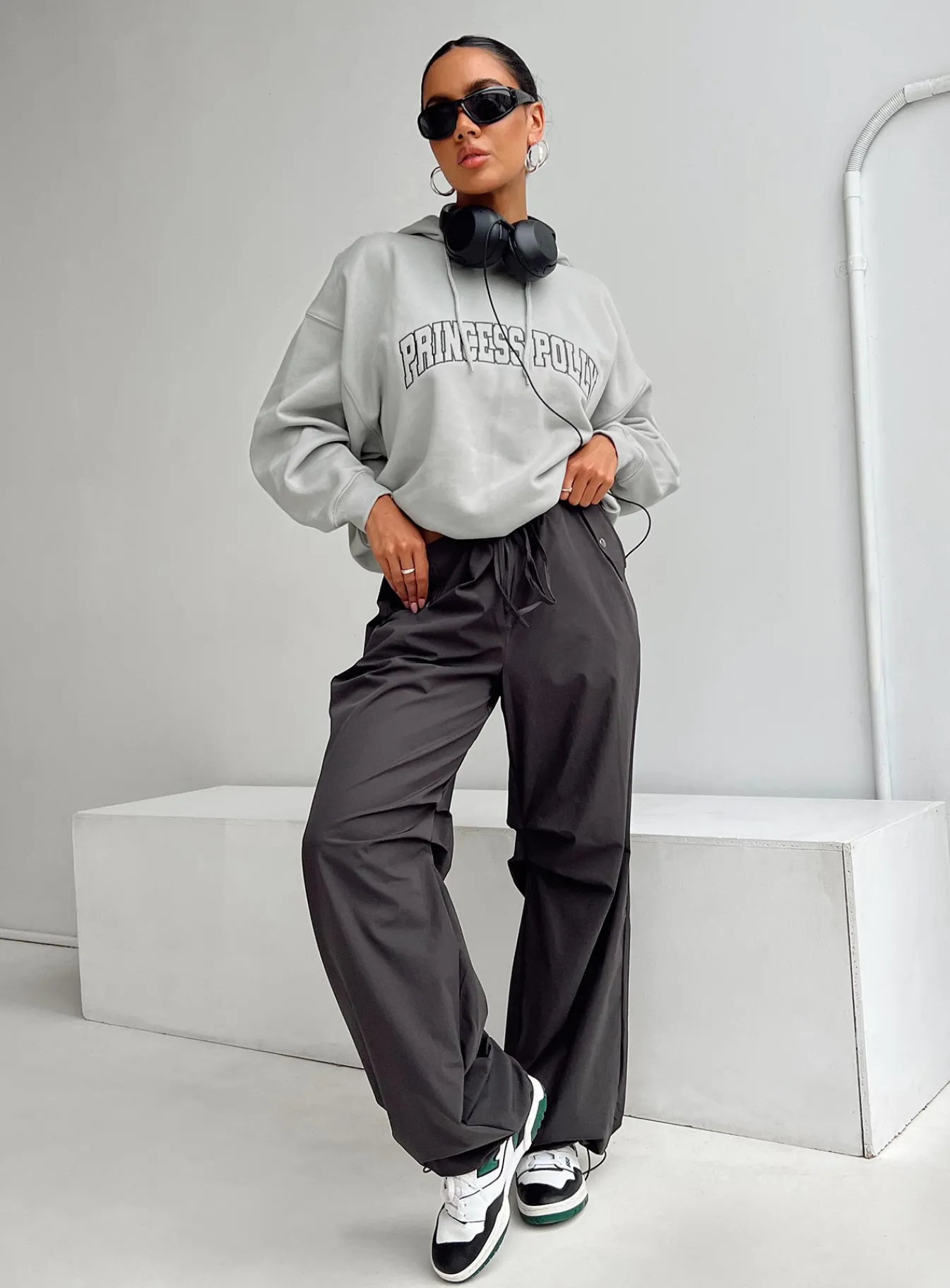 Princess Polly Hoodie Sweatshirt Collegiate Text Grey / Green Sale