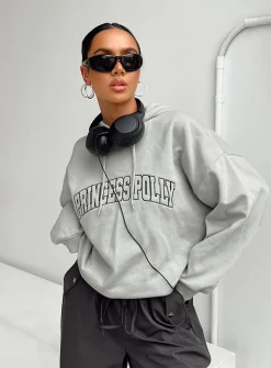 Princess Polly Hoodie Sweatshirt Collegiate Text Grey / Green Sale