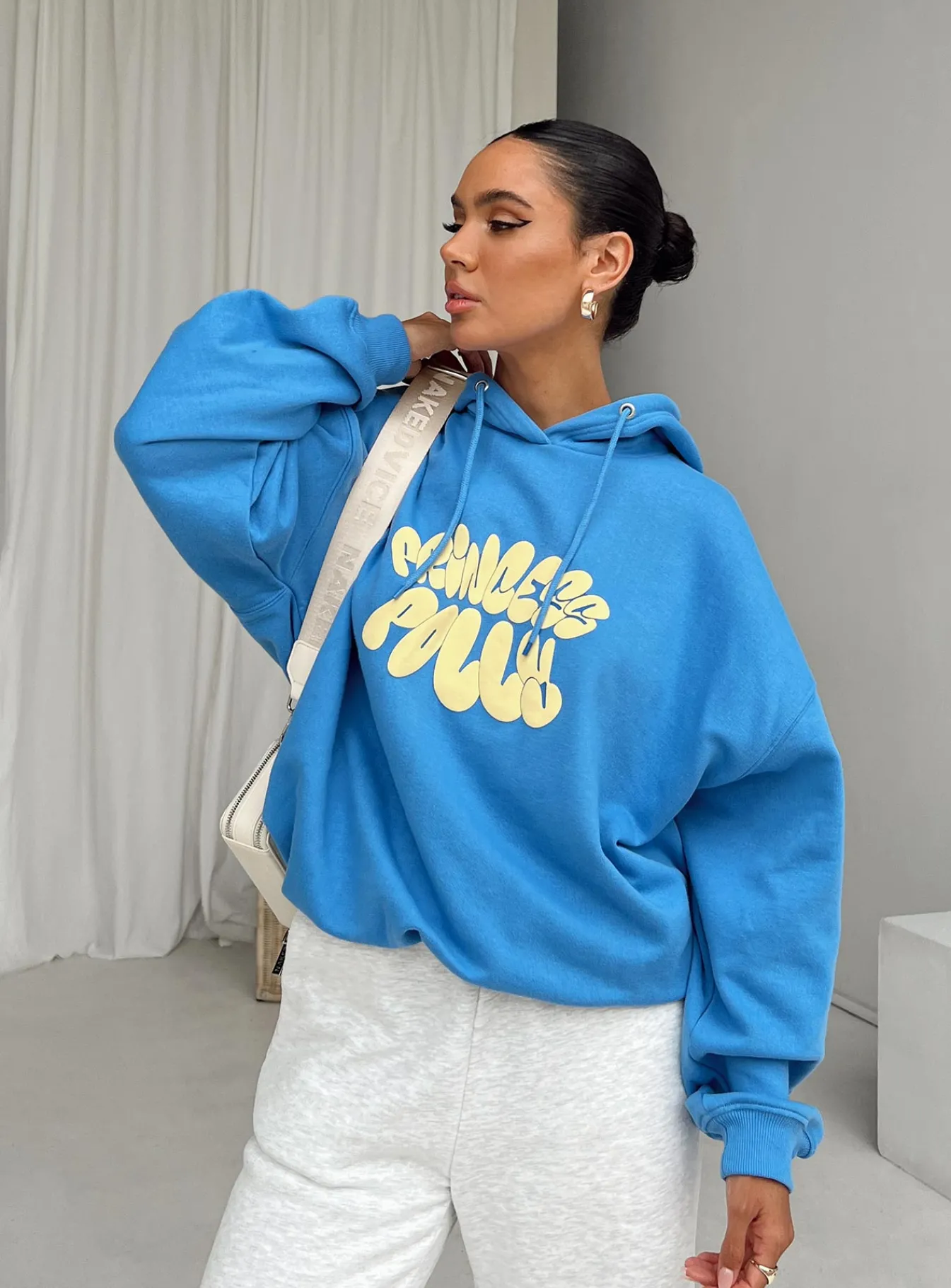 Princess Polly Hoodie Sweatshirt Bubble Text Blue / Yellow Flash Sale