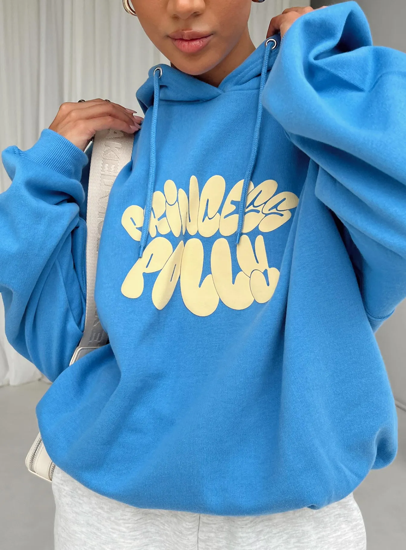 Princess Polly Hoodie Sweatshirt Bubble Text Blue / Yellow Flash Sale