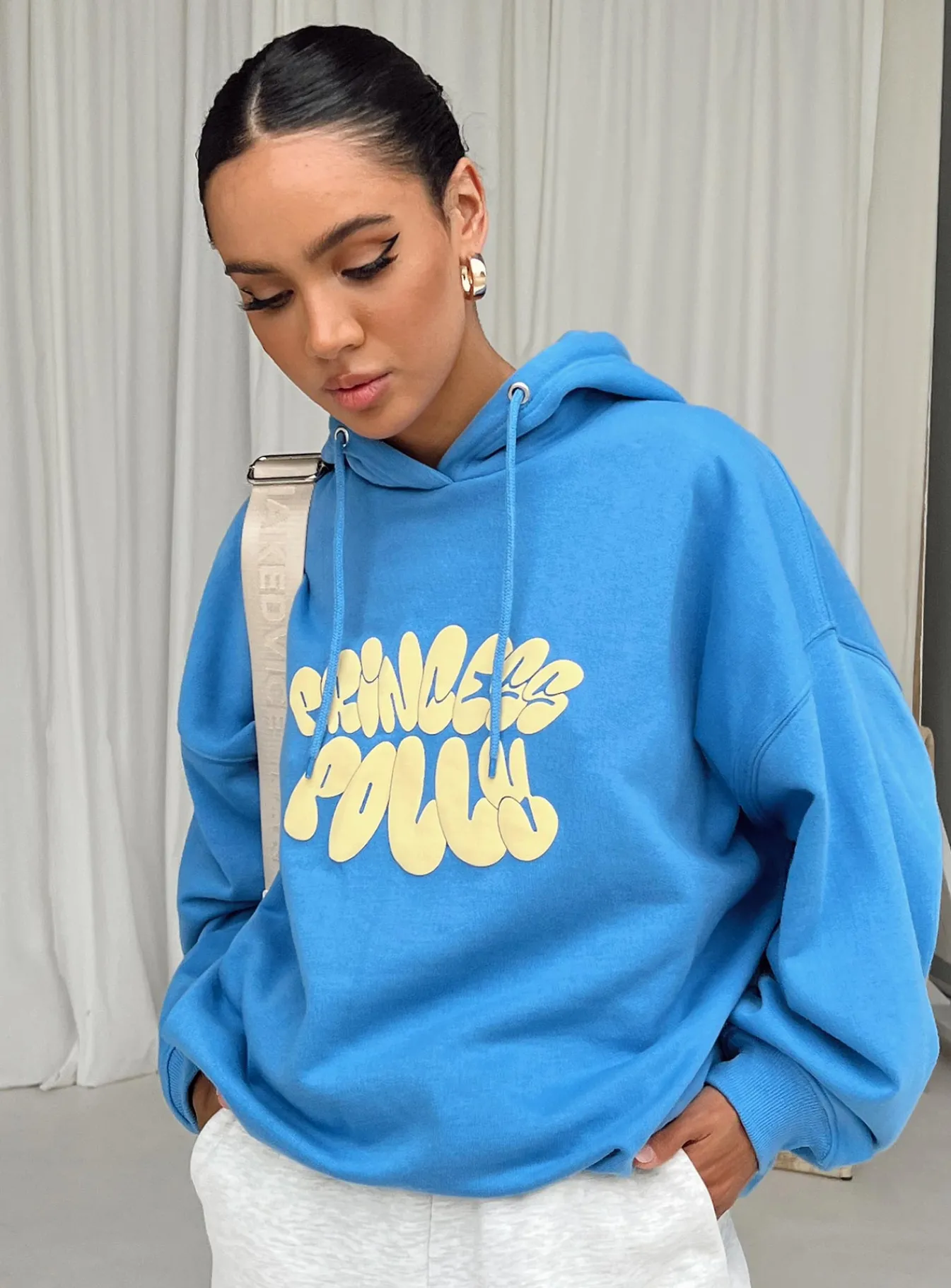 Princess Polly Hoodie Sweatshirt Bubble Text Blue / Yellow Flash Sale