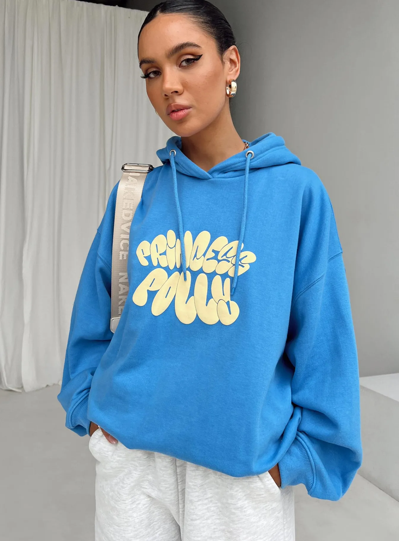 Princess Polly Hoodie Sweatshirt Bubble Text Blue / Yellow Flash Sale