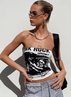 Princess Polly Punk Rock Strapless Top  White Clearance