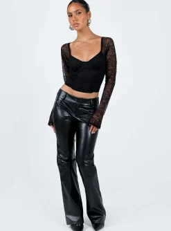 Princess Polly Purnell Long Sleeve Lace Top Black Flash Sale
