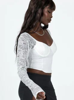 Princess Polly Purnell Long Sleeve Lace Top Ivory Sale