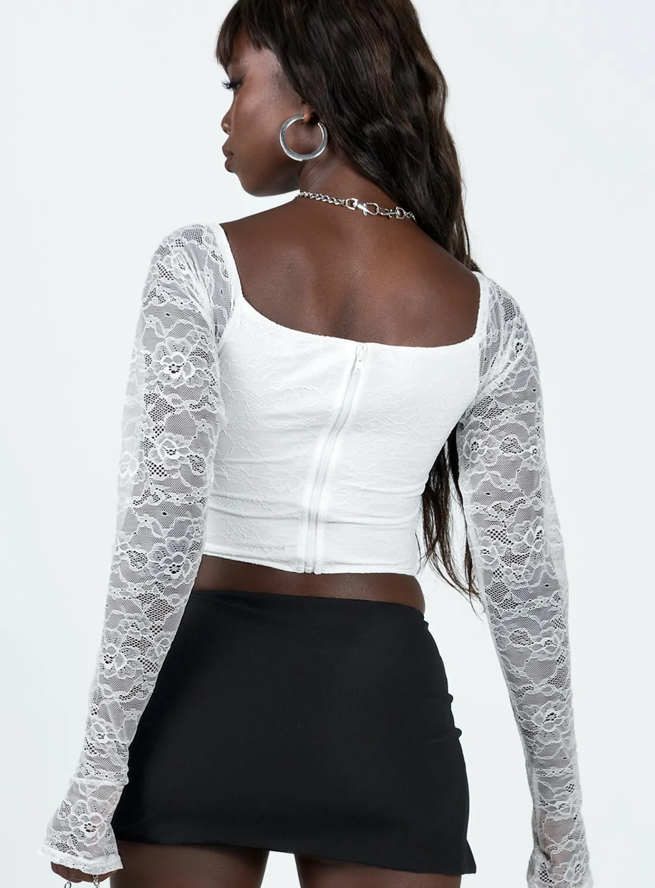 Princess Polly Purnell Long Sleeve Lace Top Ivory Sale