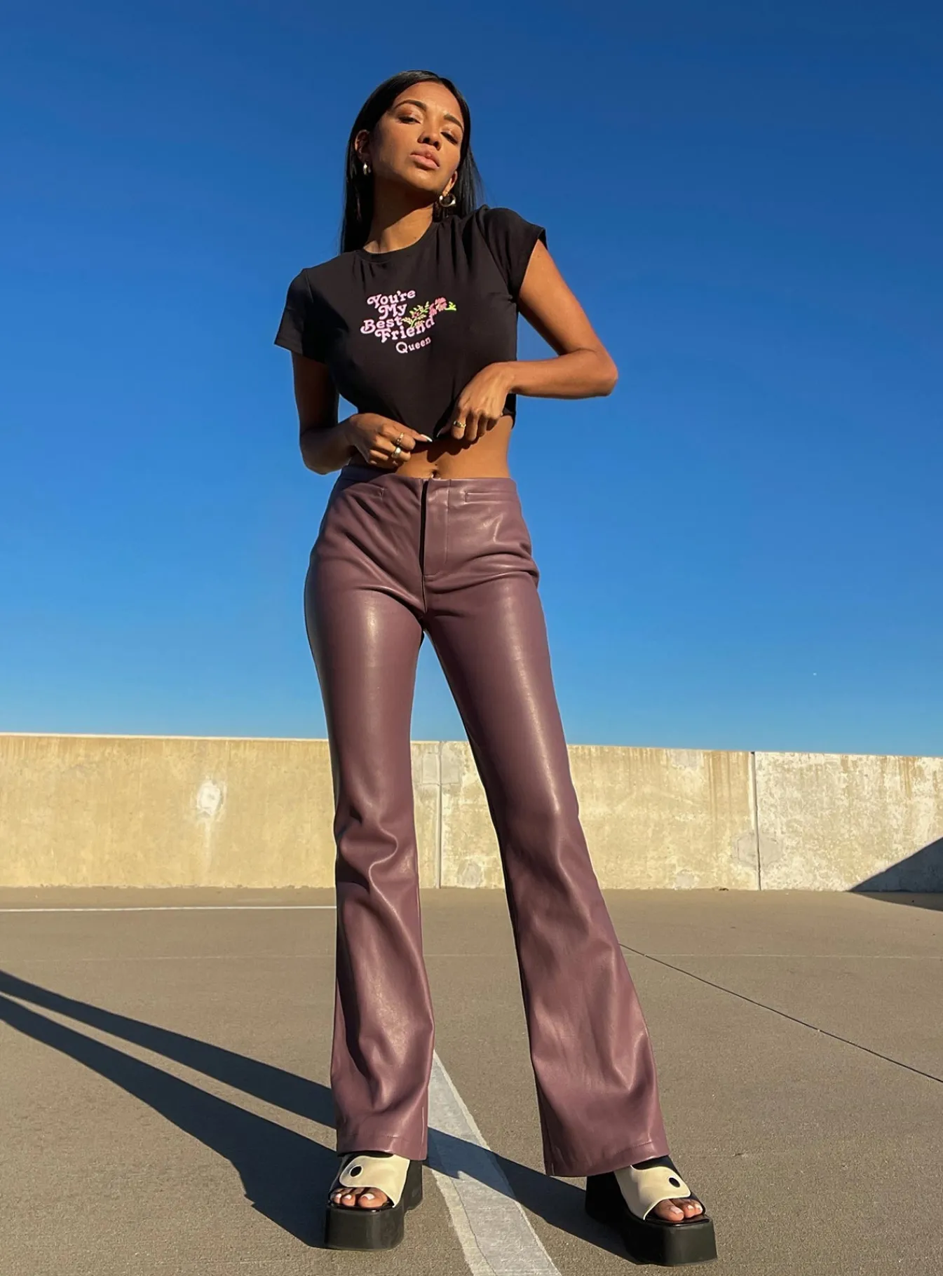 Princess Polly Queen You'Re My Best Friend Cropped Tee Black New