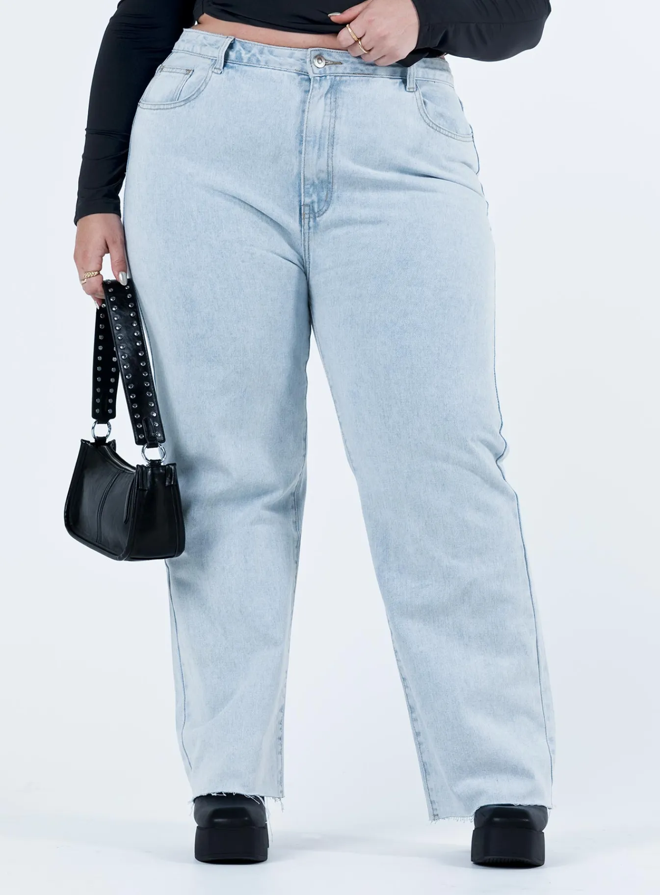 Princess Polly Queenstown Straight Leg Jeans Light Wash Denim Curve Blue Clearance