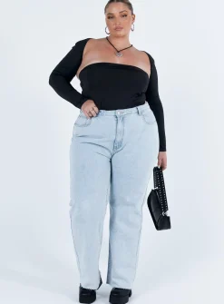 Princess Polly Queenstown Straight Leg Jeans Light Wash Denim Curve Blue Clearance