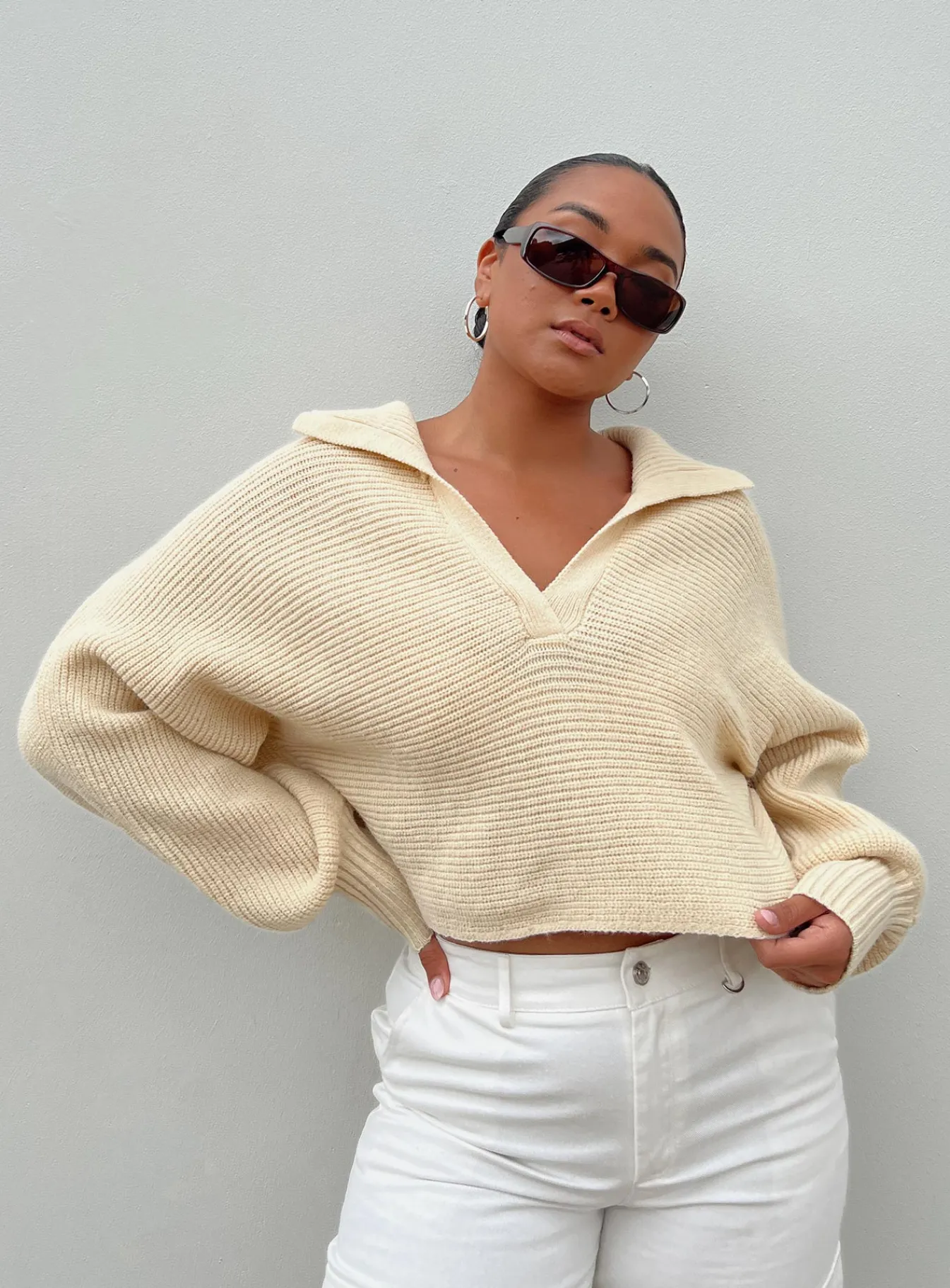 Princess Polly Quinten Sweater Cream Shop