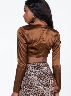 Princess Polly Raelle Long Sleeve Top Brown Hot